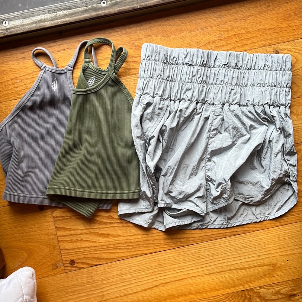 2 Happiness runs Crop tanks and 1 pair of Way home shorts
